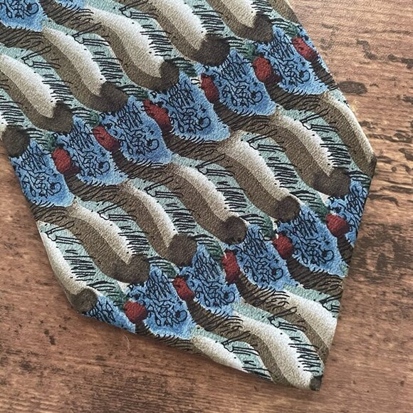 J Jerry Garcia Silk Tie Blue Gray Red Fine Etching Collection 15 Vintage Necktie - Picture 4 of 7